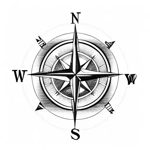 Compass Motive With Mountains And Trees On The Background