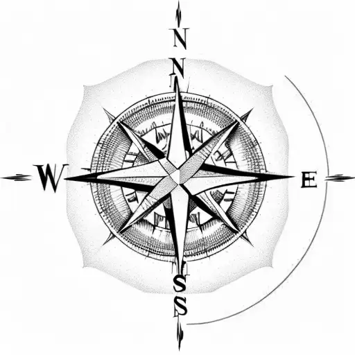 Compass Motive With Mountains And Trees On The Background