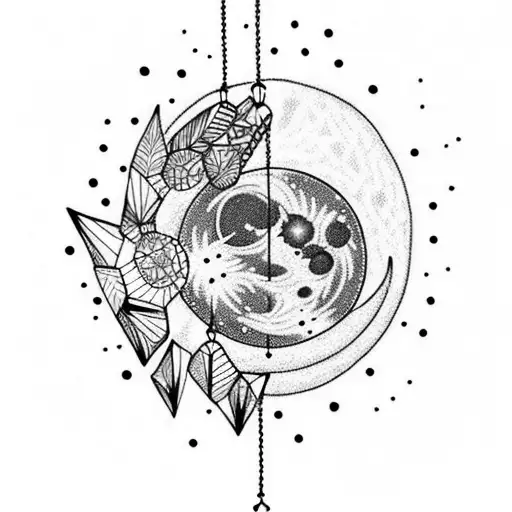 Moon With Scattered Stars In A Feather Windchime
