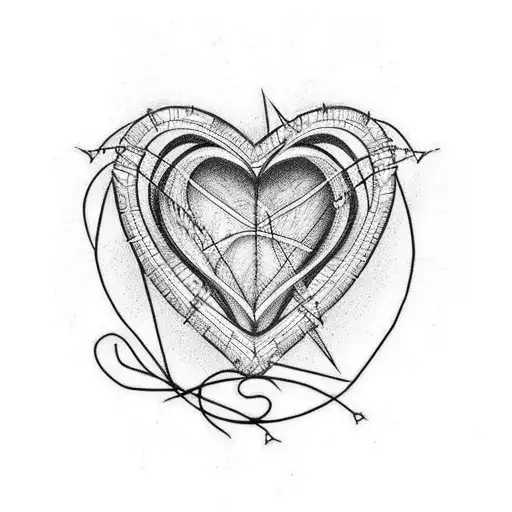 Line Art Tattoo Of A Heart Wrapped In A Barbed Wire