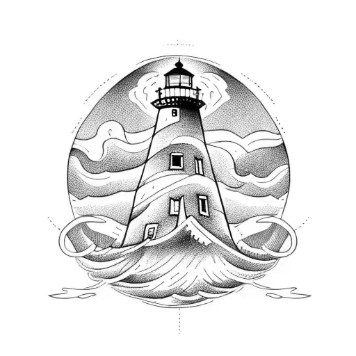 Lighthouse With Anchor And Waves