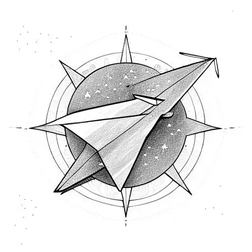 Paper Plane Flying Around The Space With Planets