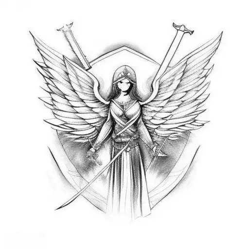 Angel Warrior With Sword And Wings