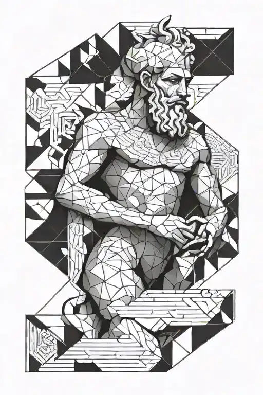 Sculpture Of A God In Geometric Background