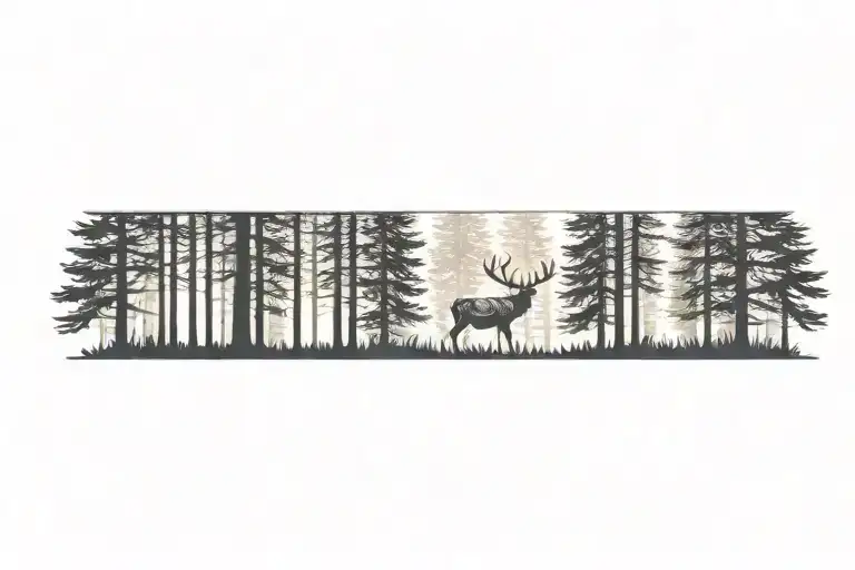 A Stag Walking Through A Dense Pine Forest