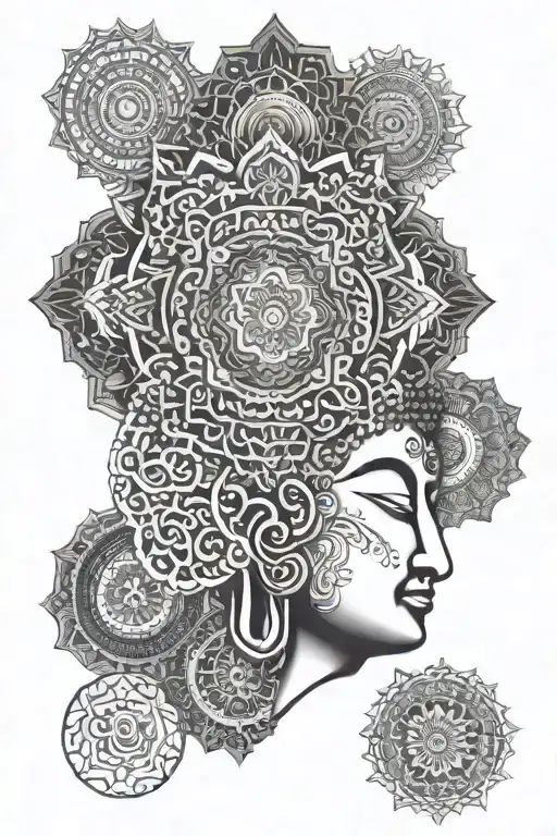 Lord Buddha And Mandalas Symbolizing Strength Courage