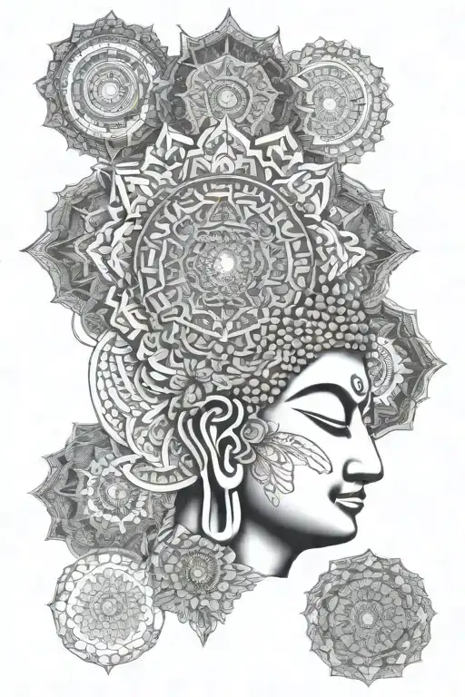 Lord Buddha And Mandalas Symbolizing Strength Courage