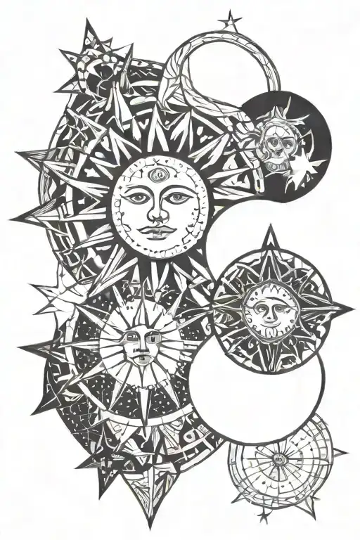 Sun With Star And Moon