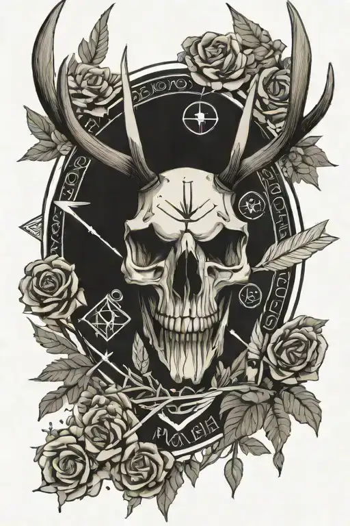 An Arrow Piercing A Stag Skull And Memento Mori Lettering