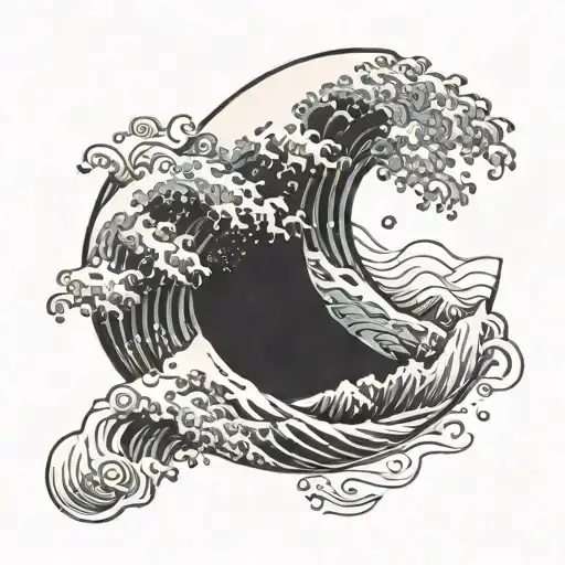 The Great Wave Design With The Moon