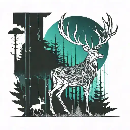 A Futuristic Cyberpunk Forest Scene With A Majestic Stag As The Central Focus