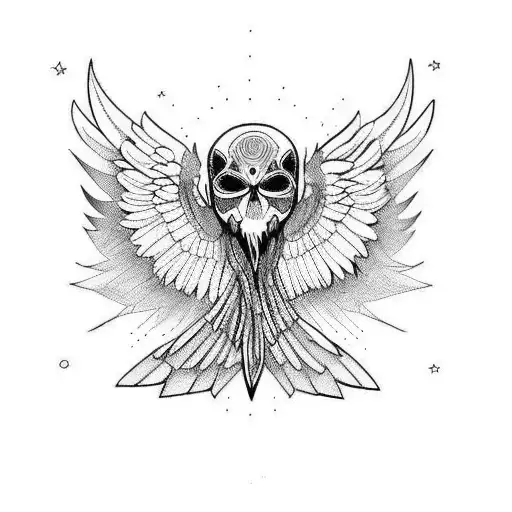 Scythe With Skeloton And Raven Wings