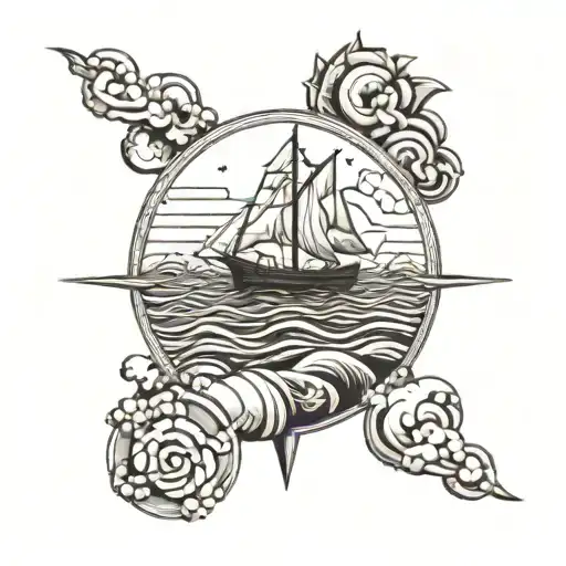 Windrose Waves Boat Sun Clouds Floating