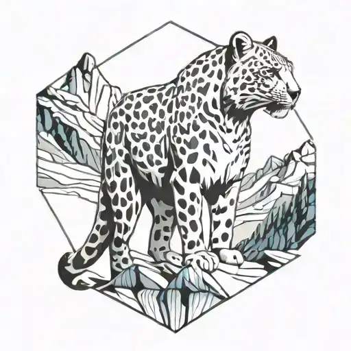 A Snow Leopard Silhouette With A Mountain Landscape Inside