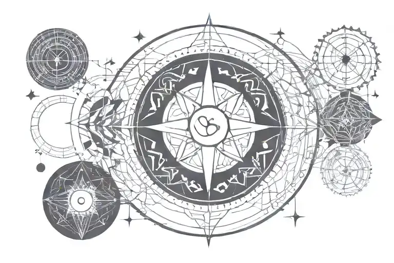 A Geometric Tattoo Featuring Twin Flame Symbols And Moon Phases To Symbolize Balance And Connection
