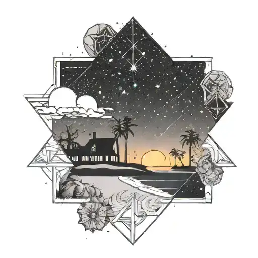 A Beach Sunset With A Constellation Of Stars In The Sky