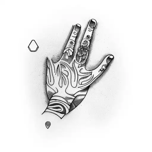 Ring Tattoo Finger Feminin With Different Trees On The Back And Mycelium In The Palm