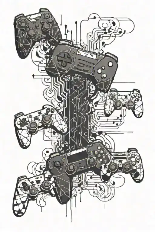 A Video Editing Timeline With Gaming Controllers Intertwined With Music Notes