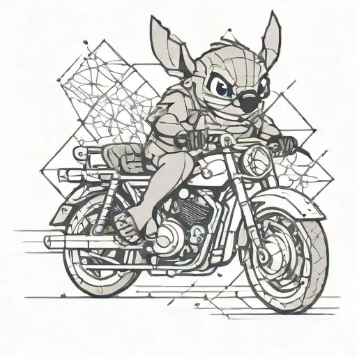 Disney Stitch On A Motorbike Racing