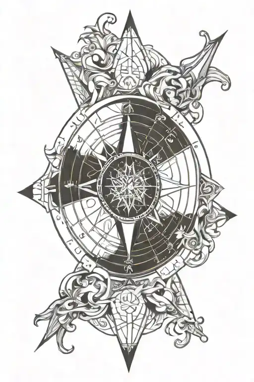 Compass Surrounded With Zodiac Sign Pisces Sign Incorporated