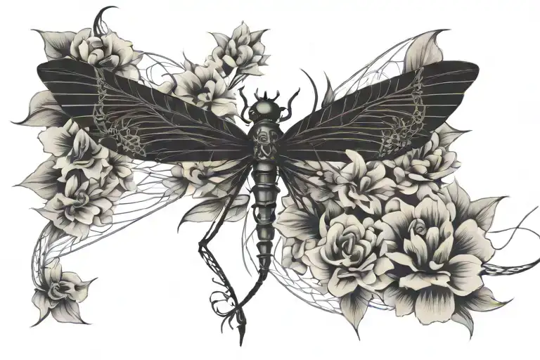 Dragonfly And Grim Reaper With A Noose Of Flower