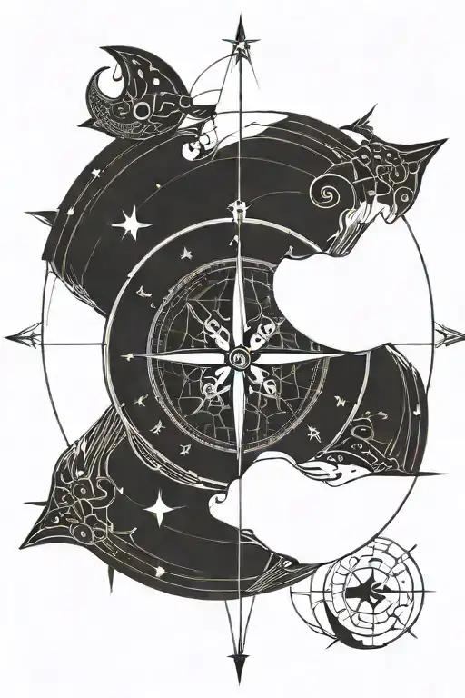 Compass Surrounded With Zodiac Sign Pisces Sign Incorporated Minimal Look