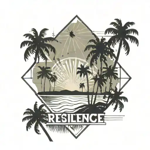 Beach With Palm Trees And The Phrase Resilience