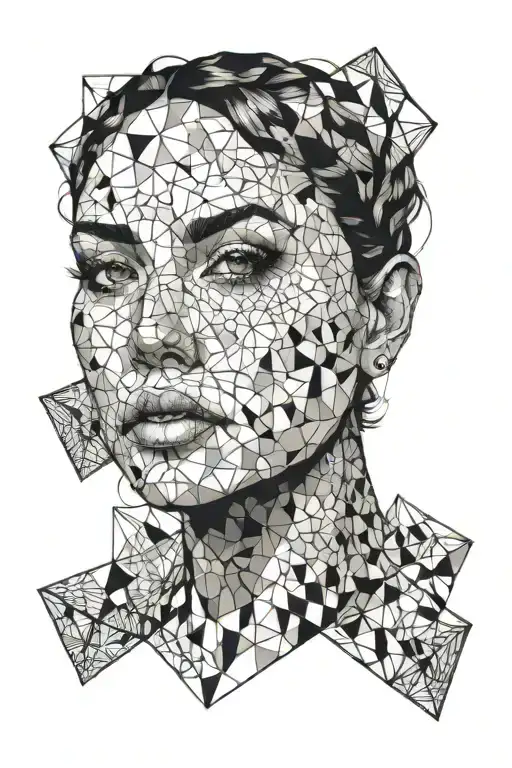 Female Face In Geometric Figures Pointillism