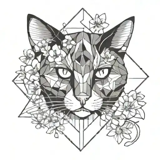 Black Cat With Sakura Flowers