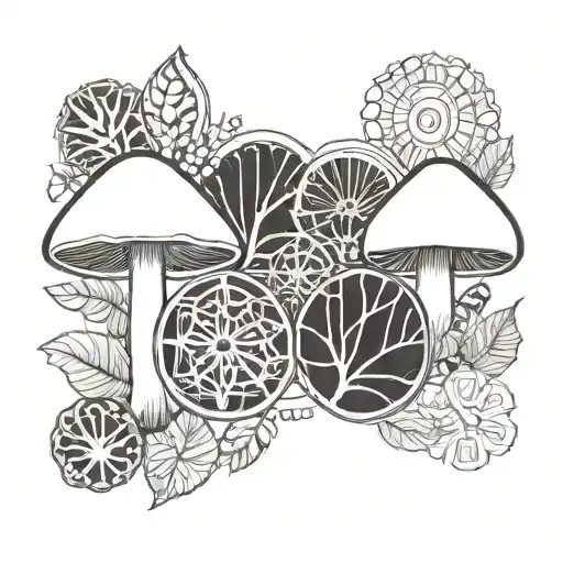 Mushrooms With Mandalas On A Mostera Leaf That Wraps A Basketball