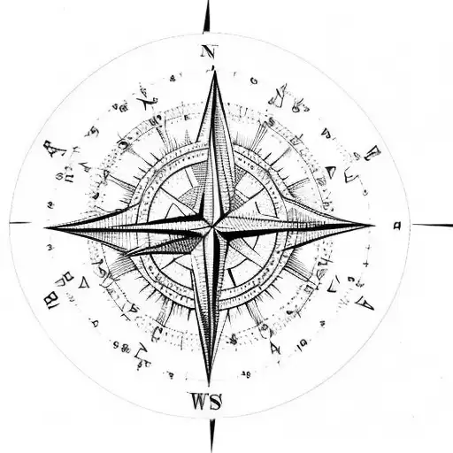 Nautical Compass With Triangles Fine Lines