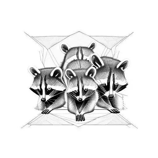 Racoon With 3 Baby Racoons