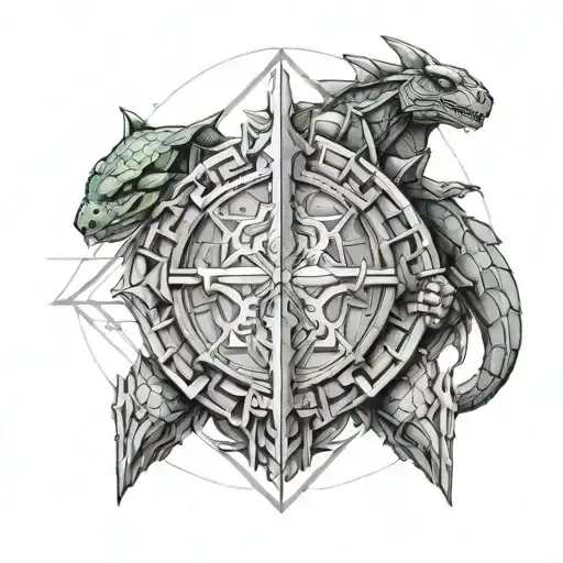 A Fusion Tattoo Design Combining Elements From Dark Souls And Teenage Mutant Ninja Turtles