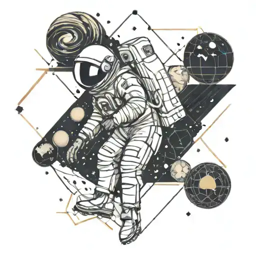Astronaut With Planets And Geometric Lines
