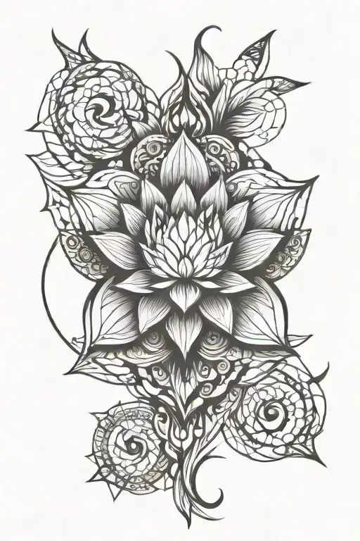 Unalome With Lotus And Om Symbol And Celestial Math