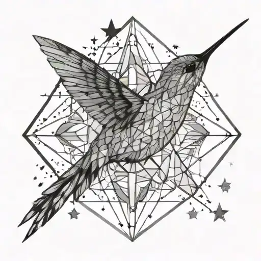 Hummingbird Flying To The Sky Filled With Stars