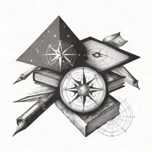 A Stack Of Books With A Compass Rose Integrated Into The Design