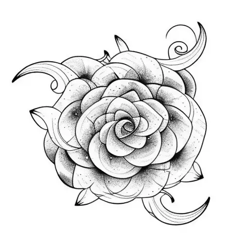 Flowers Around And Underneath A Crescent Moon