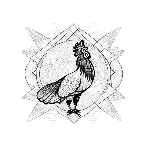 Hammock On Palm Trees With A Little Rooster On The Ground