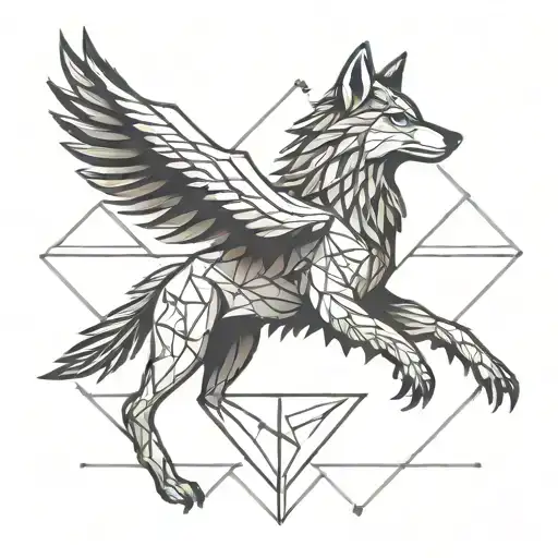 Wolf And Eagle Minimal Tattoo Design