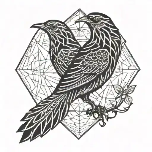 A Blackwork Tattoo Of A Bird With A Harry Potter Themed Background
