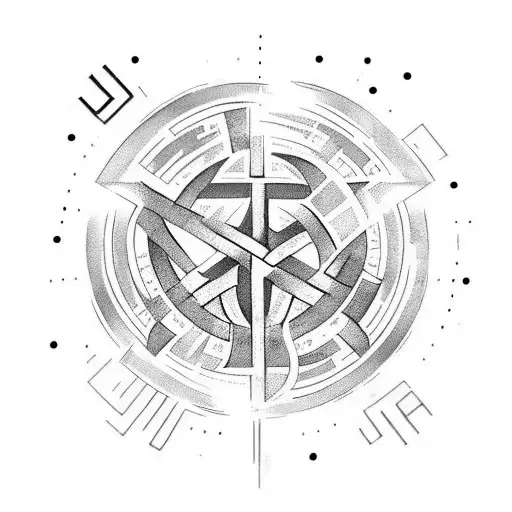 Viking Rune Glychs With Cosmic Space Rips Tearing Into The Tattoo With Worlds Circling Around
