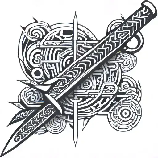 Samurai Sword Going Vertical Tattoo Design