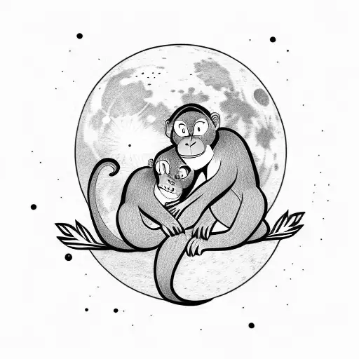 Monkeys Hugging While Sitting On The Moon