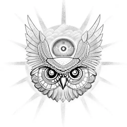Symmetrical Owl In Flight With All Seeing Eye