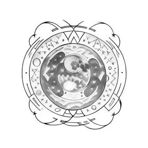 Geometric Moon With Luna Written In Nordic Runes