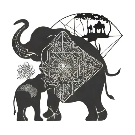 Elephant With Child Silhouette