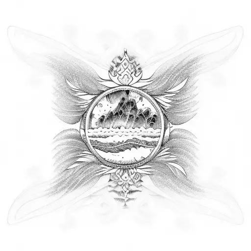 Tree Of Life Ocean Wave Flower Moon Wings Lines