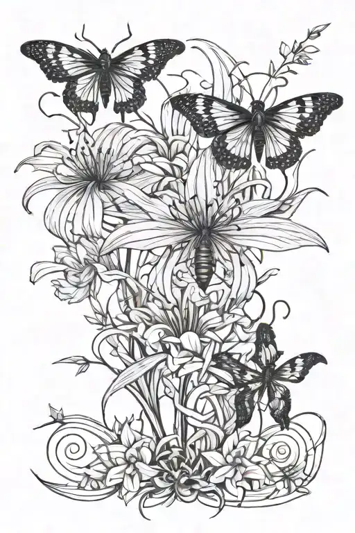 Spider Lilies And A Centipede