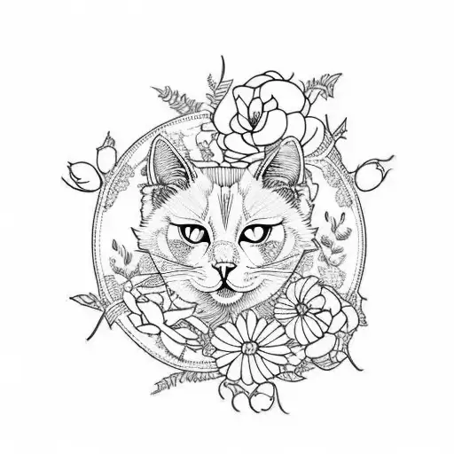 White Cat With Flowers